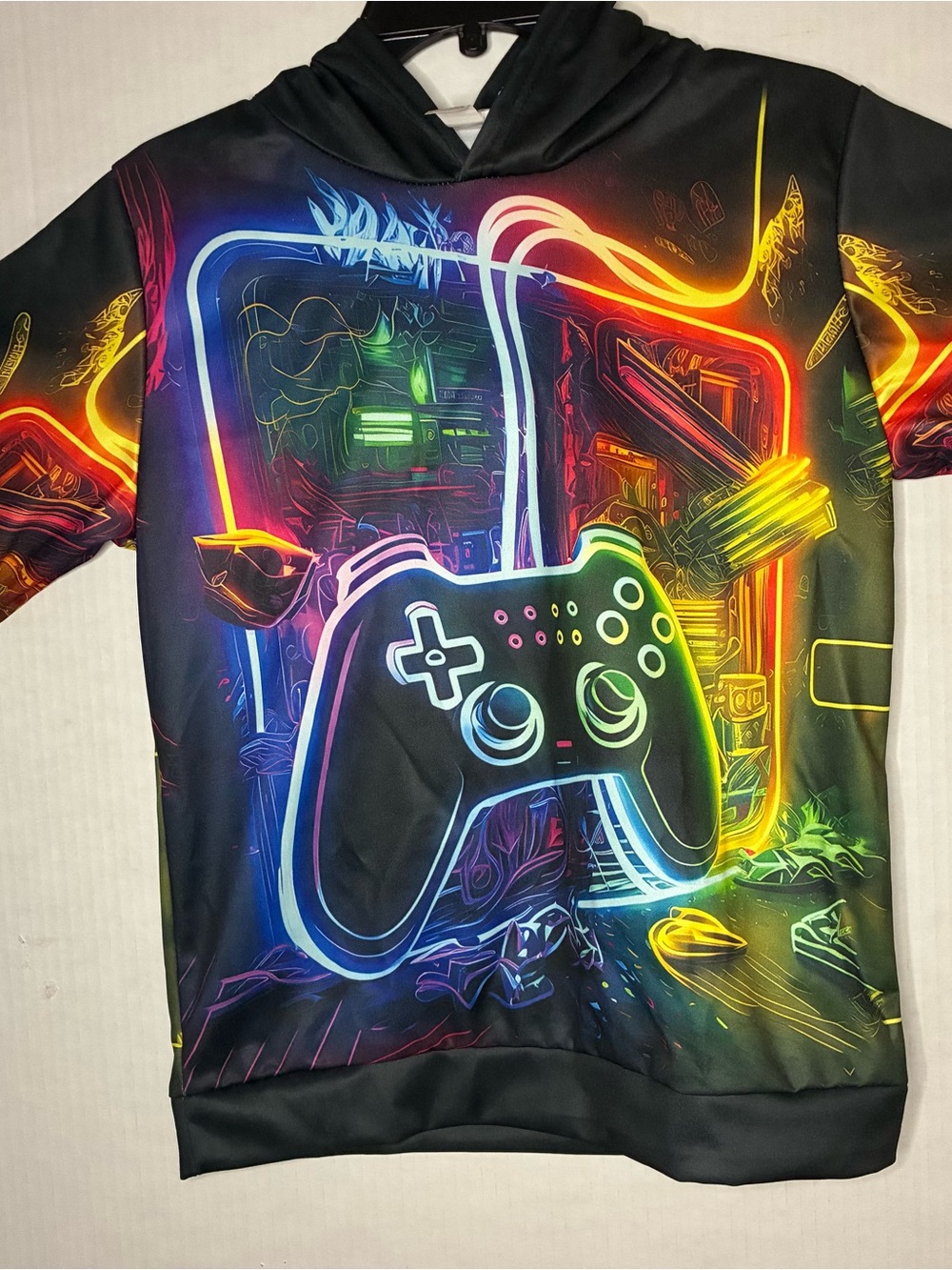 Neon Gaming Controller Hoodie - Black Multicolor size 13-14 years old